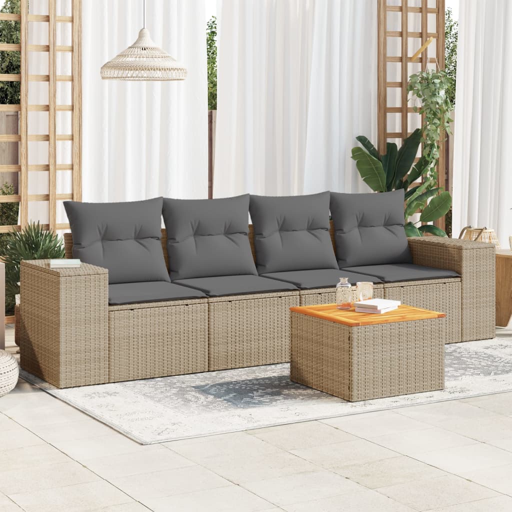 8721102366260_m_en_hd_1 vidaXL 5 Piece Garden Sofa Set with Cushions Beige Poly Rattan - Image 1