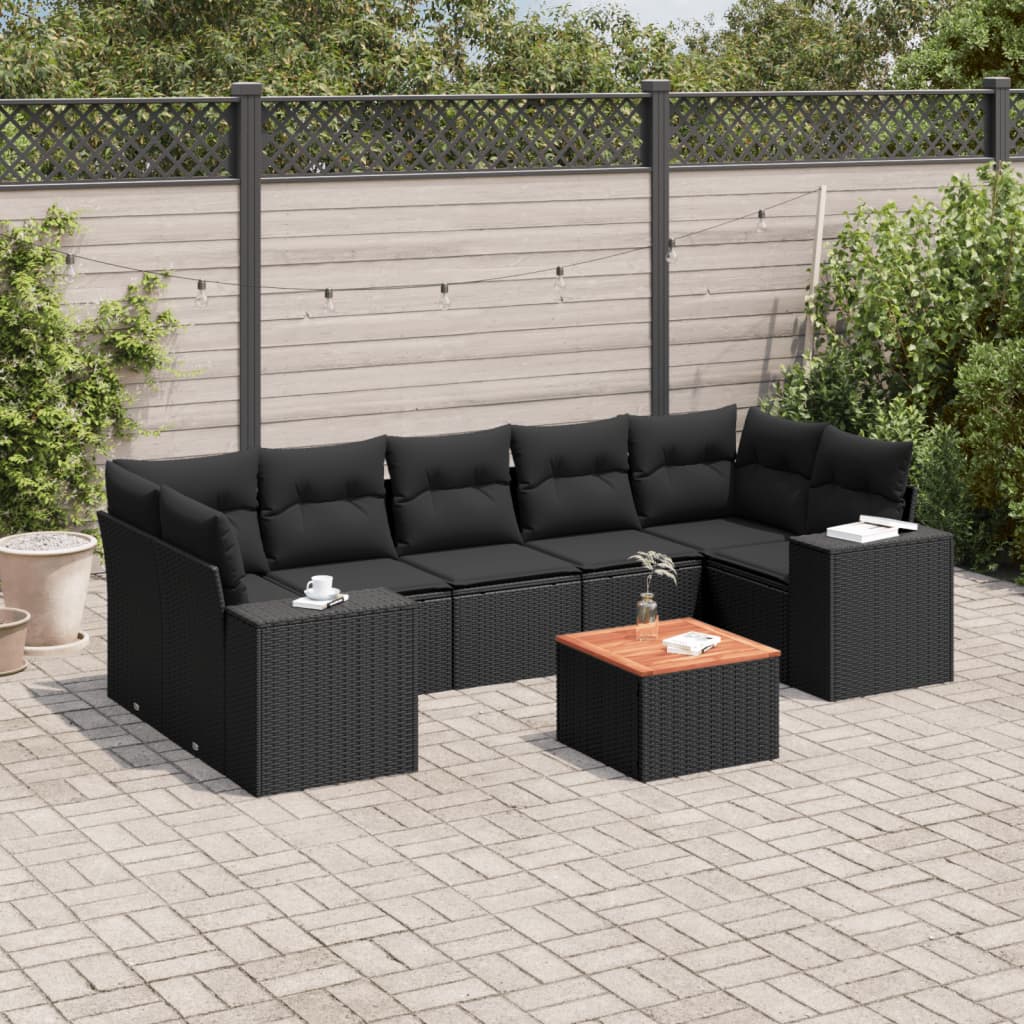 8721102366574_m_en_hd_1 vidaXL 8 Piece Garden Sofa Set with Cushions Black Poly Rattan - Image 1