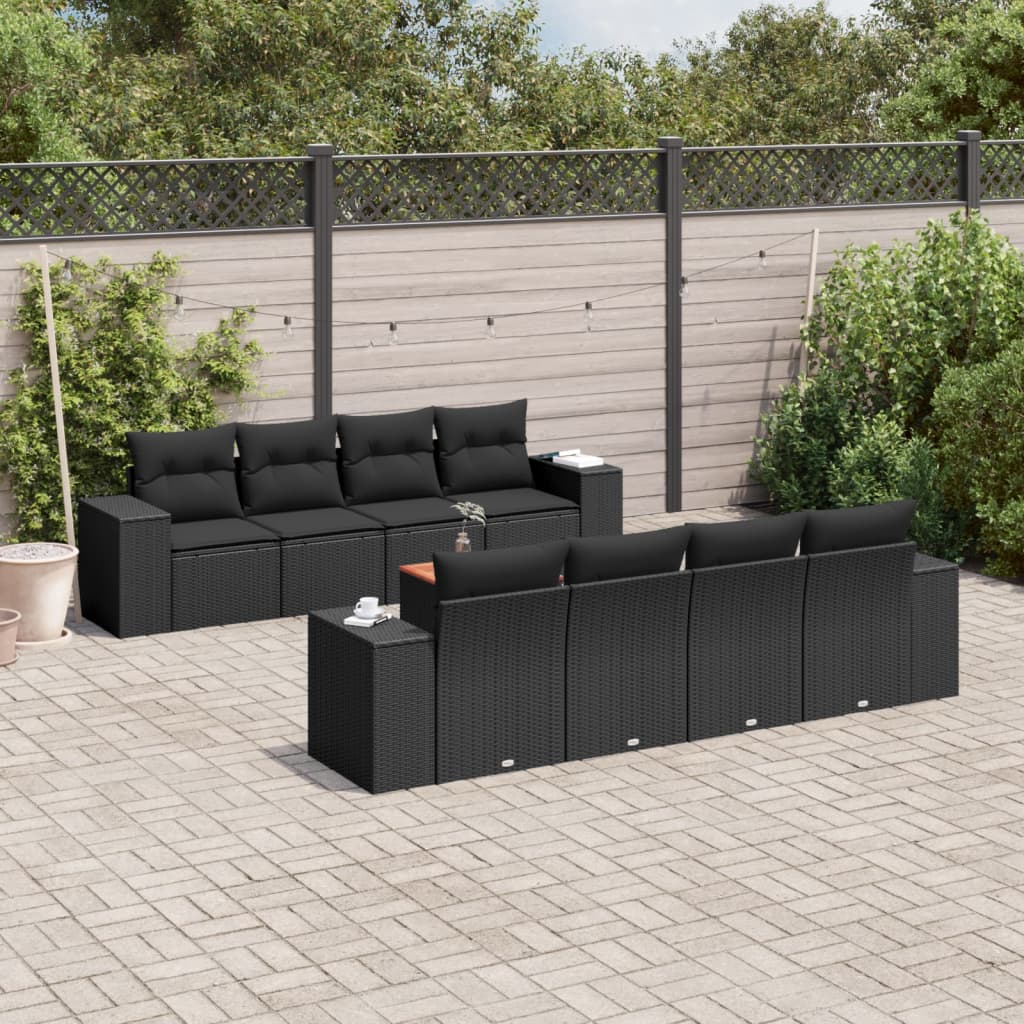 8721102366642_m_en_hd_1 vidaXL 9 Piece Garden Sofa Set with Cushions Black Poly Rattan - Image 1