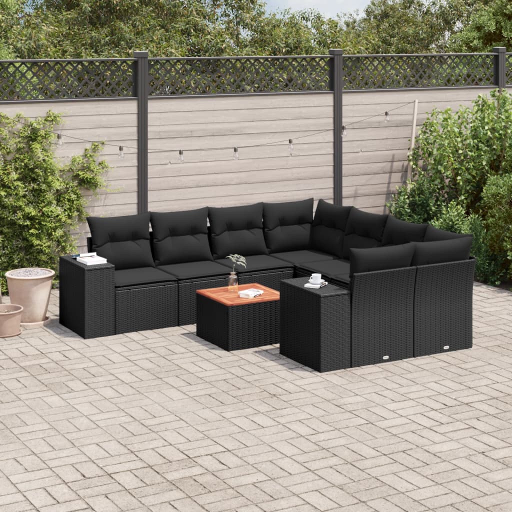 8721102366710_m_en_hd_1 vidaXL 9 Piece Garden Sofa Set with Cushions Black Poly Rattan - Image 1