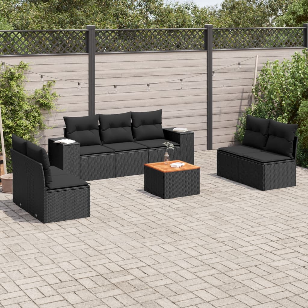 8721102366994_m_en_hd_1 vidaXL 8 Piece Garden Sofa Set with Cushions Black Poly Rattan - Image 1