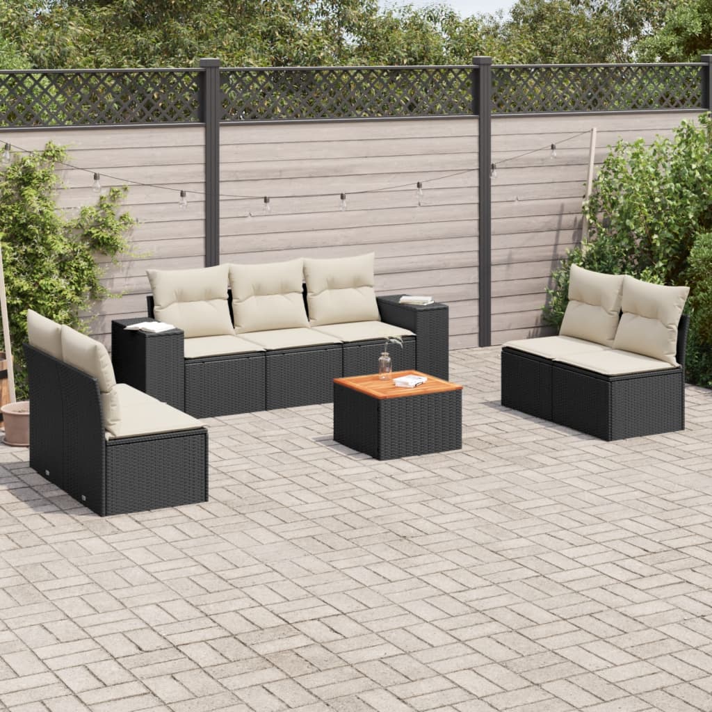 8721102367007_m_en_hd_1 vidaXL 8 Piece Garden Sofa Set with Cushions Black Poly Rattan - Image 1