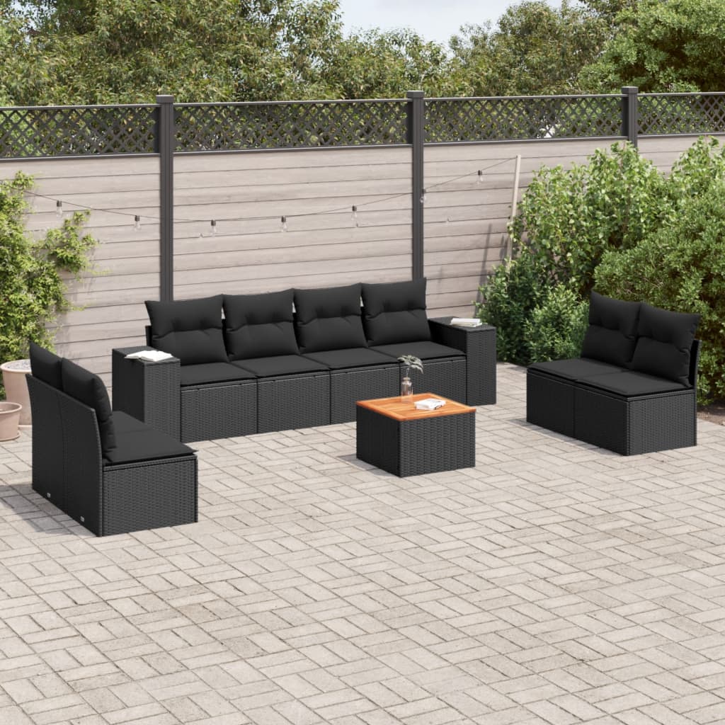 8721102367069_m_en_hd_1 vidaXL 9 Piece Garden Sofa Set with Cushions Black Poly Rattan - Image 1