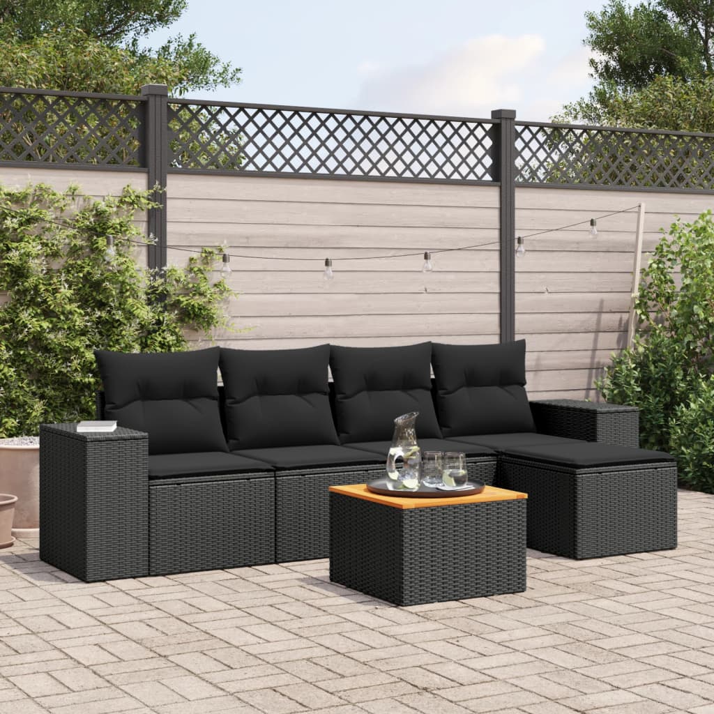 8721102367205_m_en_hd_1 vidaXL 6 Piece Garden Sofa Set with Cushions Black Poly Rattan - Image 1