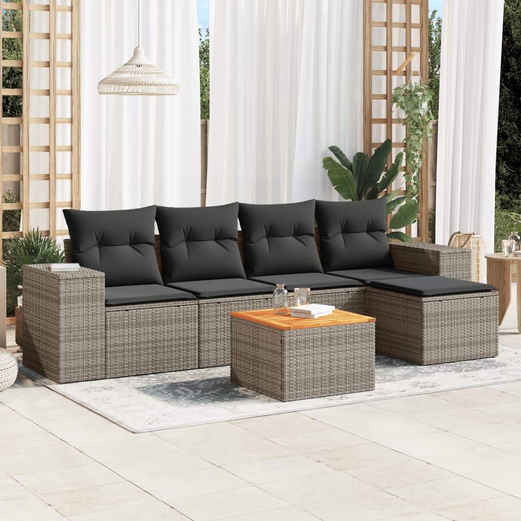8721102367250_m_en_hd_1 vidaXL 6 Piece Garden Sofa Set with Cushions Grey Poly Rattan - Image 1