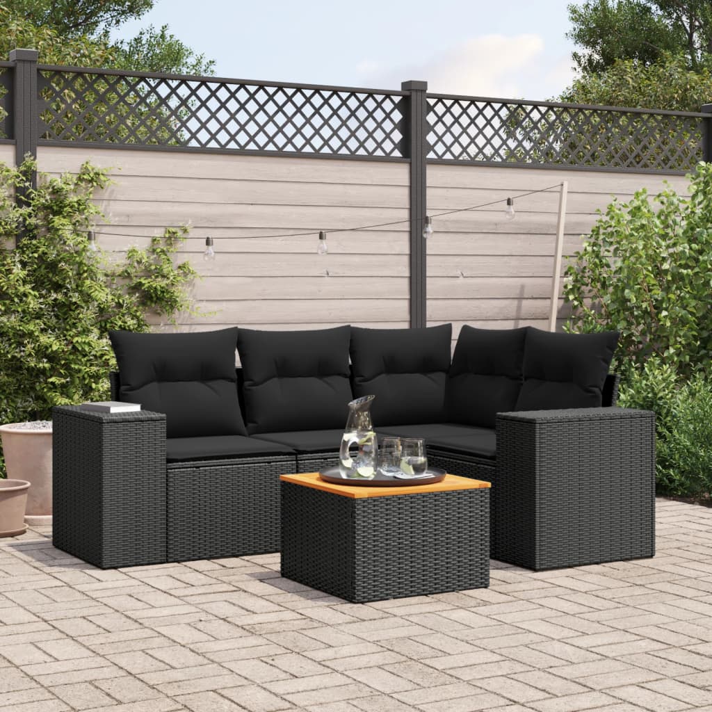 8721102367274_m_en_hd_1 vidaXL 5 Piece Garden Sofa Set with Cushions Black Poly Rattan - Image 1