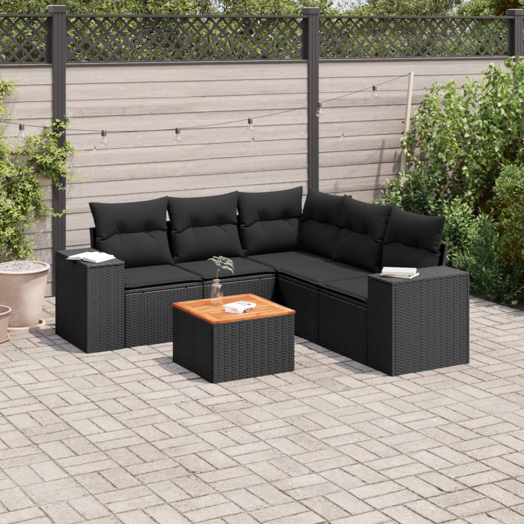8721102367410_m_en_hd_1 vidaXL 6 Piece Garden Sofa Set with Cushions Black Poly Rattan - Image 1