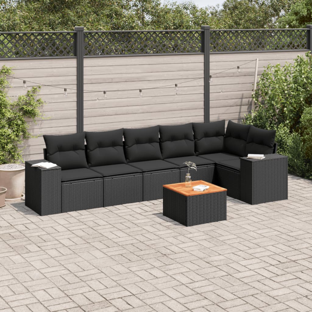 8721102367557_m_en_hd_1 vidaXL 7 Piece Garden Sofa Set with Cushions Black Poly Rattan - Image 1