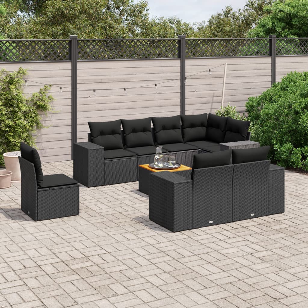 8721102368394_m_en_hd_1 vidaXL 9 Piece Garden Sofa Set with Cushions Black Poly Rattan - Image 1