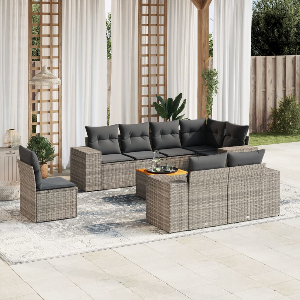 8721102368448_m_en_hd_1 vidaXL 9 Piece Garden Sofa Set with Cushions Grey Poly Rattan - Image 1
