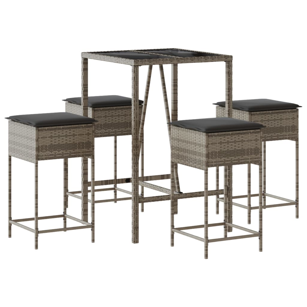 8721102378379_a_en_hd_1 vidaXL 5 Piece Garden Bar Set with Cushions Grey Poly Rattan - Image 2