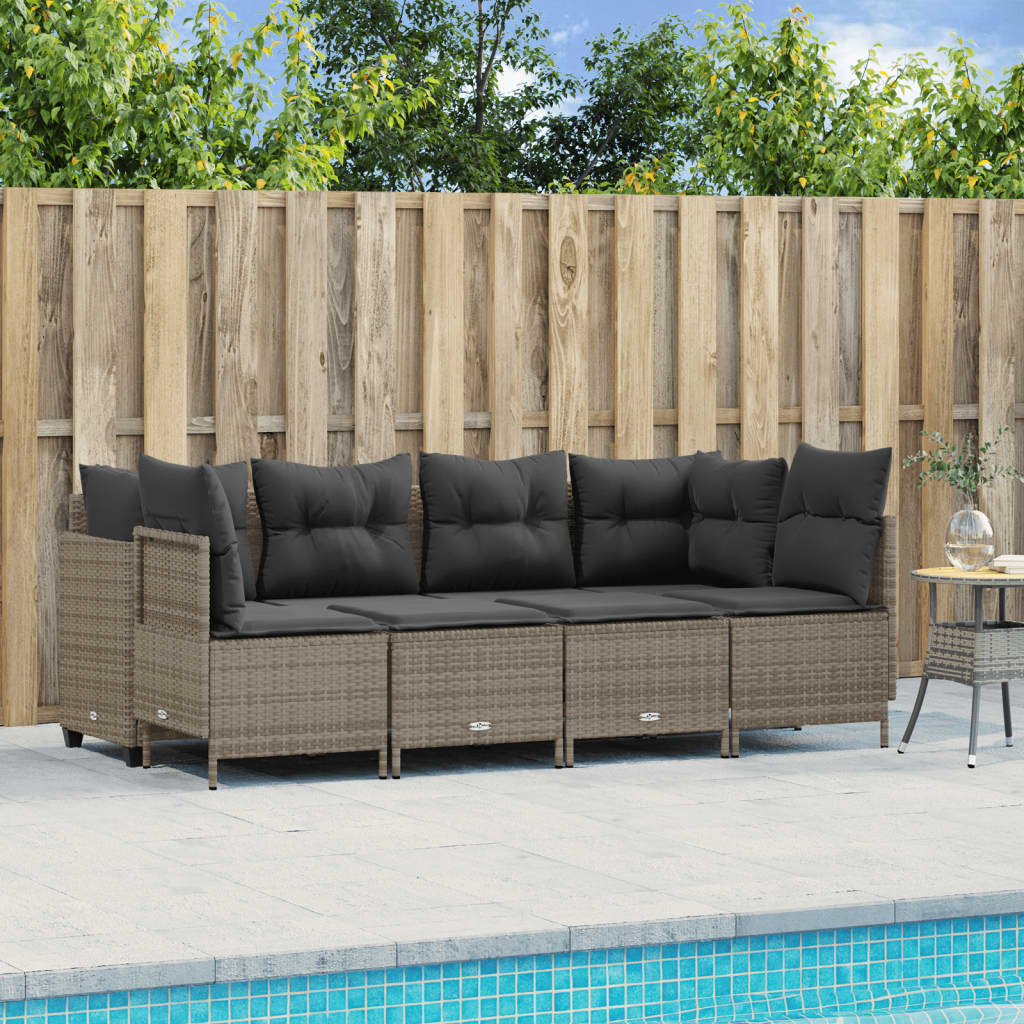 vidaXL 5 Piece Garden Sofa Set with Cushions Grey Poly Rattan