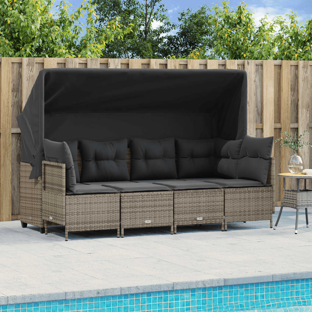 vidaXL 5 Piece Garden Sofa Set with Cushions Grey Poly Rattan