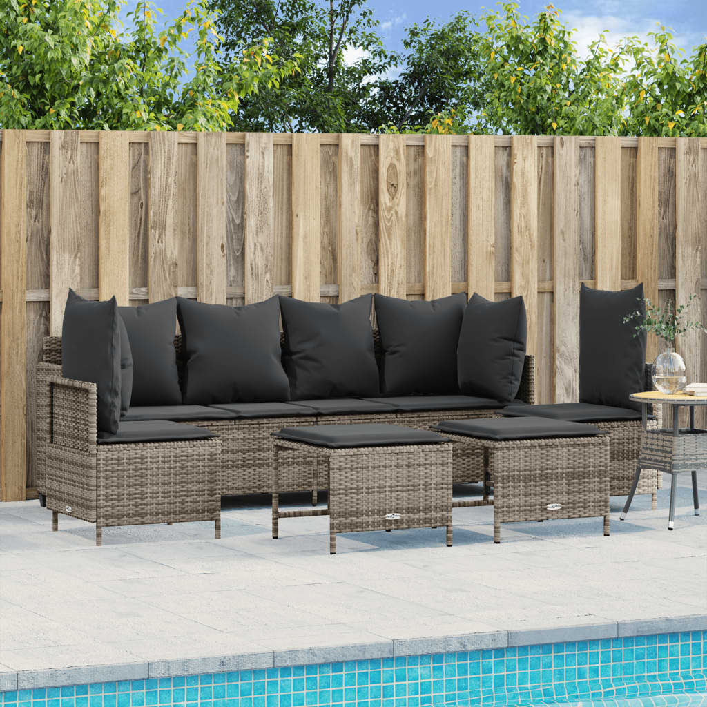 vidaXL 5 Piece Garden Sofa Set with Cushions Grey Poly Rattan
