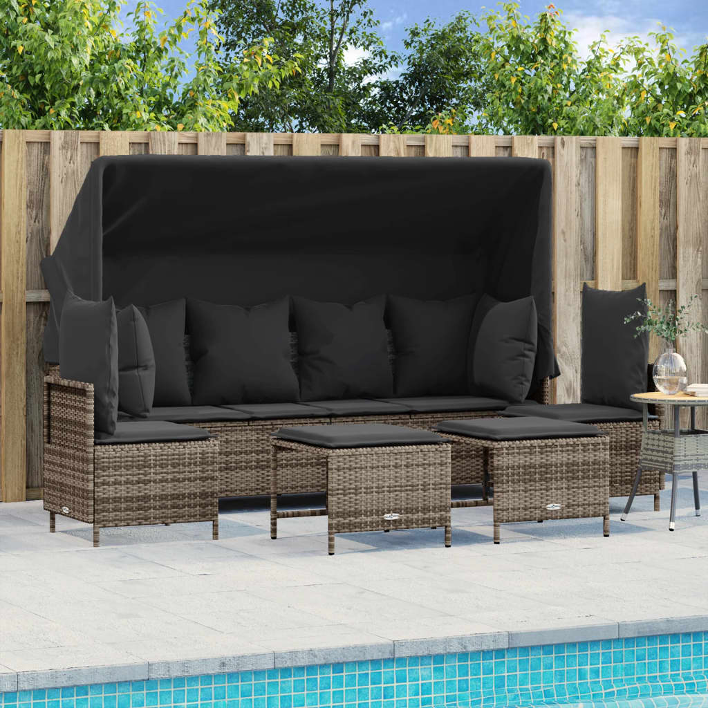 vidaXL 5 Piece Garden Sofa Set with Cushions Grey Poly Rattan