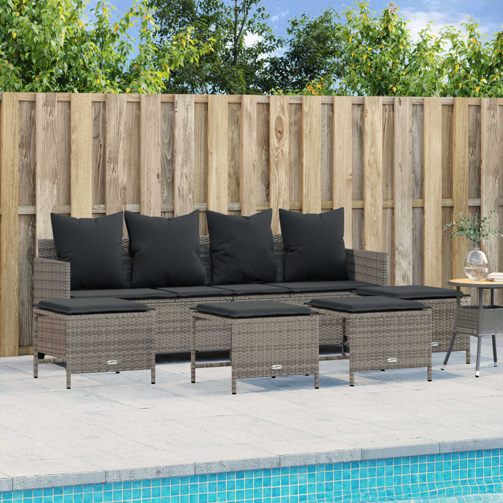vidaXL 5 Piece Garden Sofa Set with Cushions Grey Poly Rattan