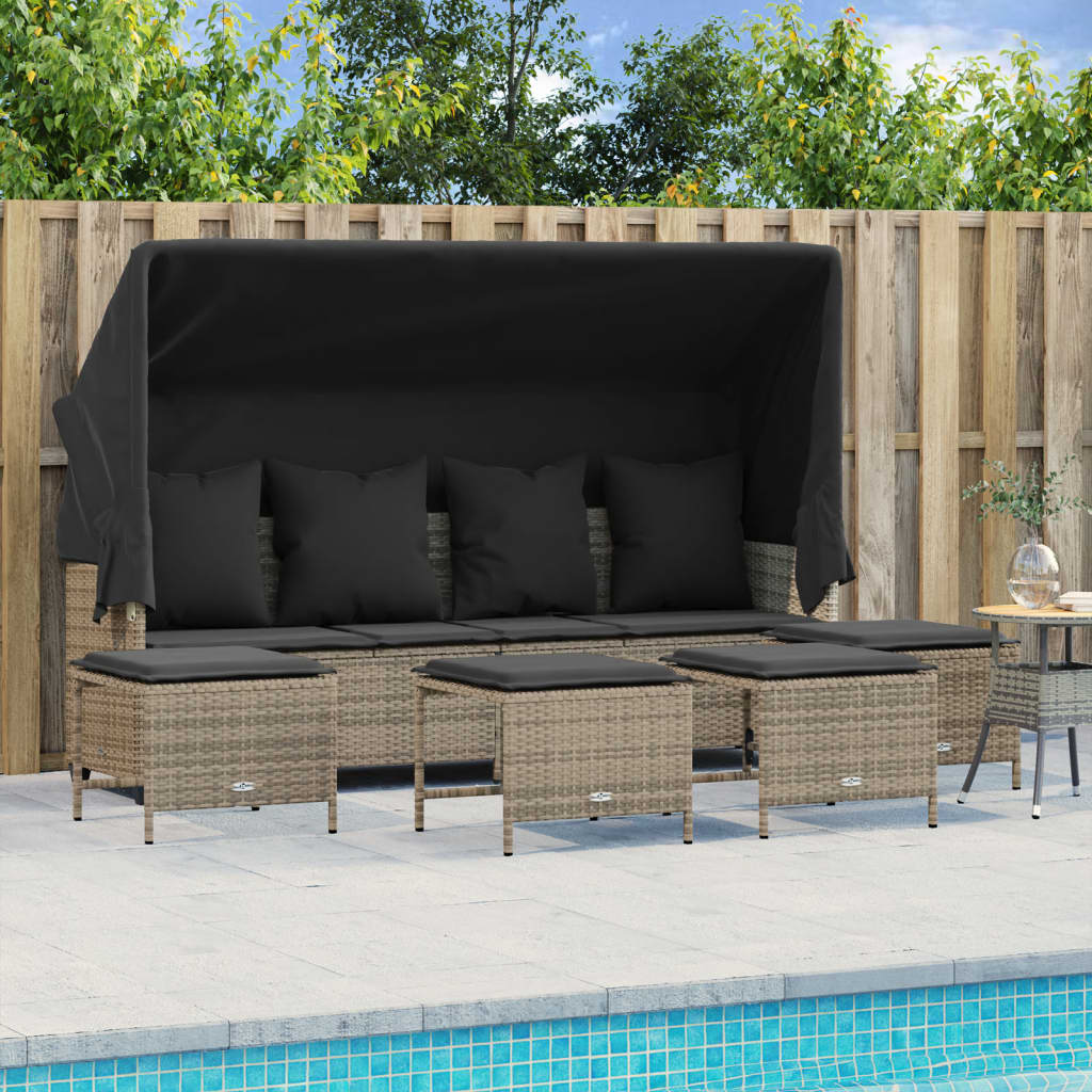 vidaXL 5 Piece Garden Sofa Set with Cushions Grey Poly Rattan