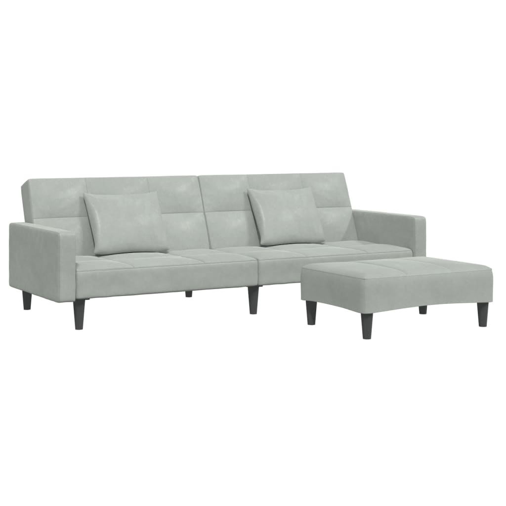 8721102391514_a_en_hd_1 vidaXL 2-Seater Sofa Bed with Footstool Light Grey Velvet - Image 2