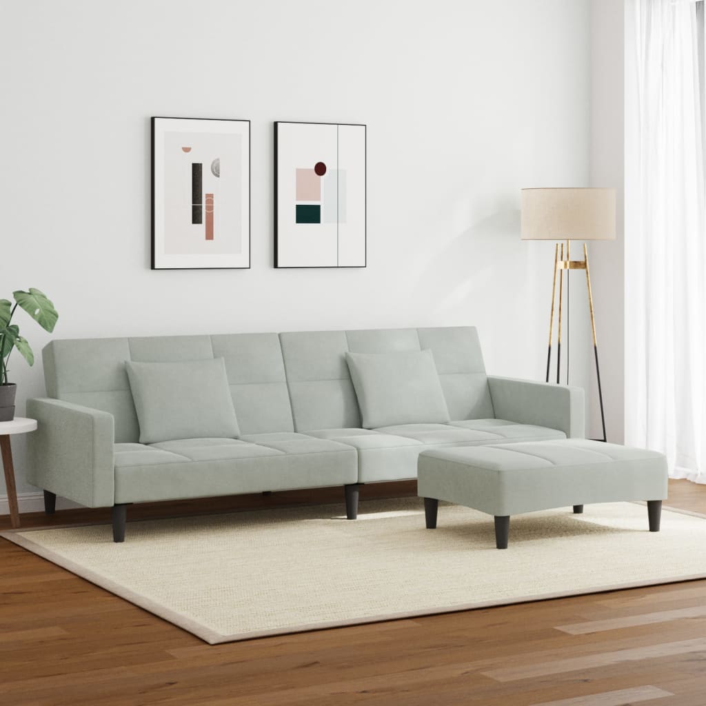8721102391514_g_en_hd_1 vidaXL 2-Seater Sofa Bed with Footstool Light Grey Velvet - Image 3