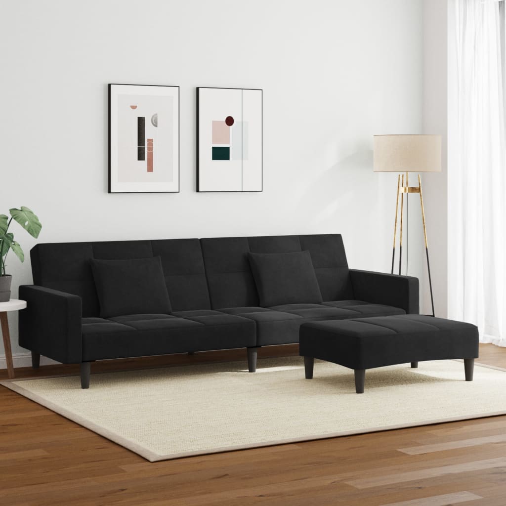 8721102391545_g_en_hd_1 vidaXL 2-Seater Sofa Bed with Footstool Black Velvet - Image 3