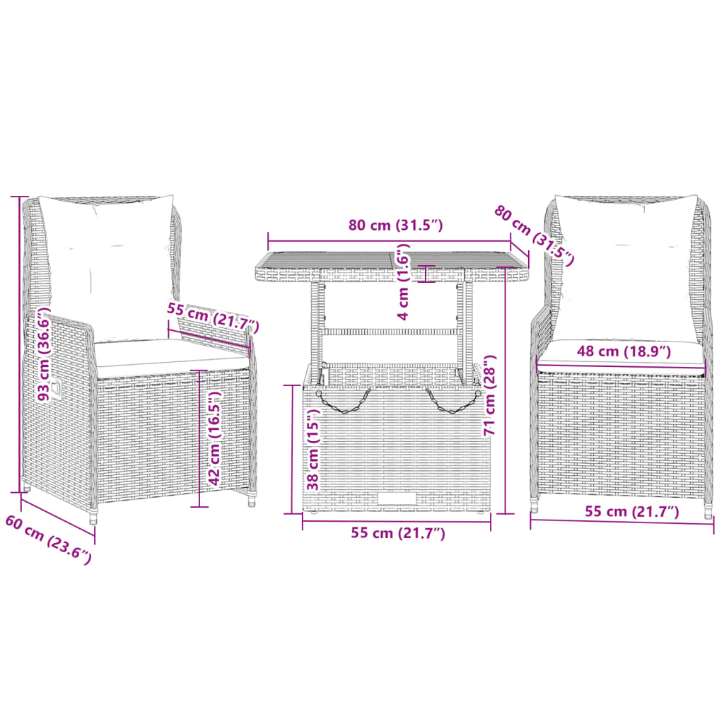 8721102391910_g_en_hd_7 vidaXL 3 Piece Bistro Set with Cushions Black Poly Rattan - Image 9
