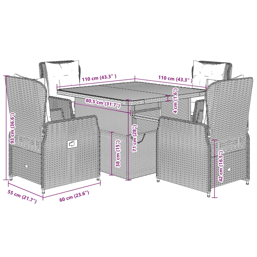 8721102391965_g_en_hd_7 vidaXL 5 Piece Garden Dining Set with Cushions Grey Poly Rattan - Image 9