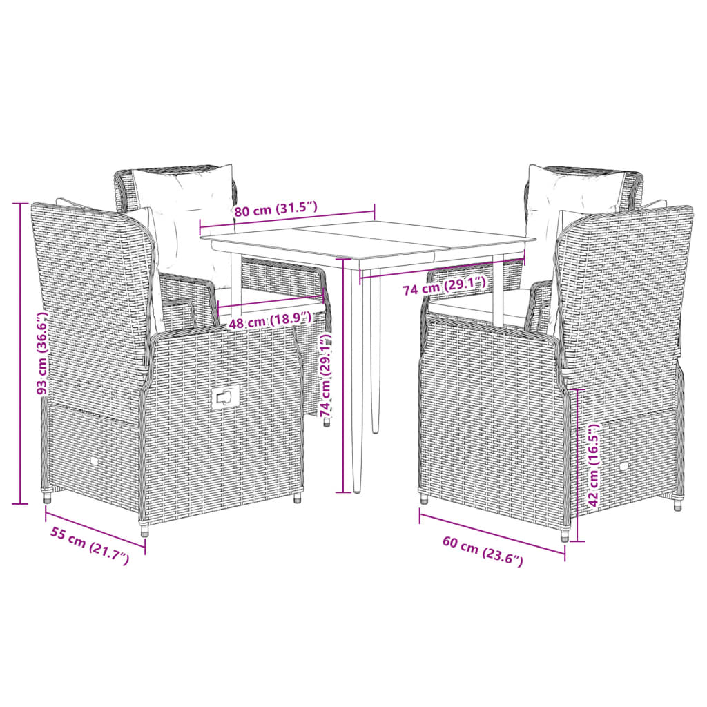 8721102392818_g_en_hd_6 vidaXL 5 Piece Garden Dining Set with Cushions Grey Poly Rattan - Image 8