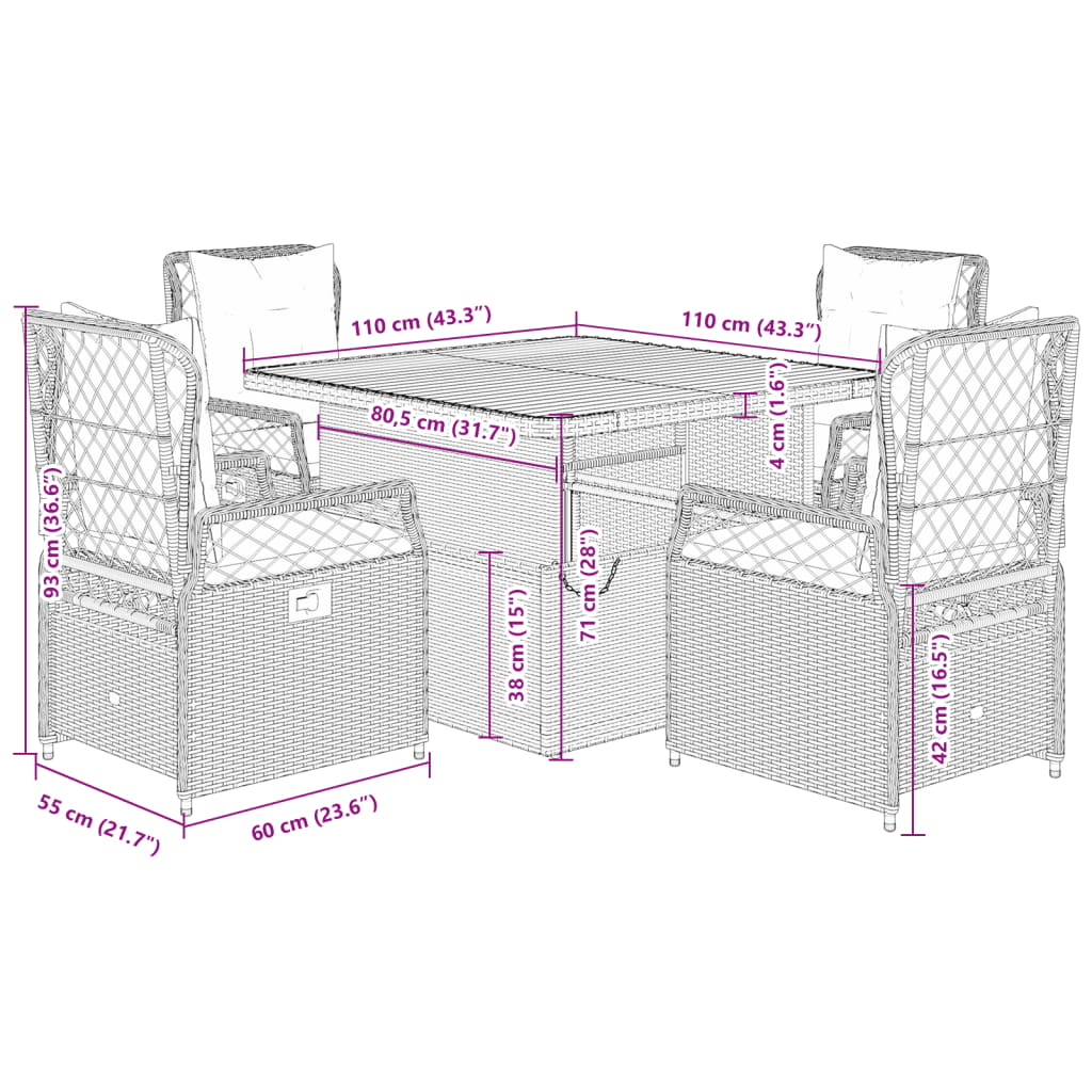 8721102393419_g_en_hd_7 vidaXL 5 Piece Garden Dining Set with Cushions Grey Poly Rattan - Image 9
