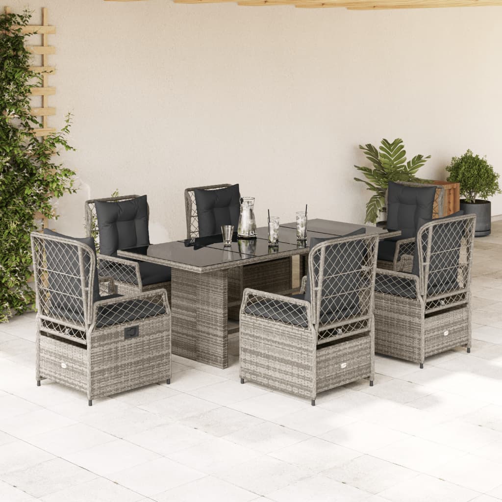 vidaXL 7 Piece Garden Dining Set with Cushions Grey Poly Rattan