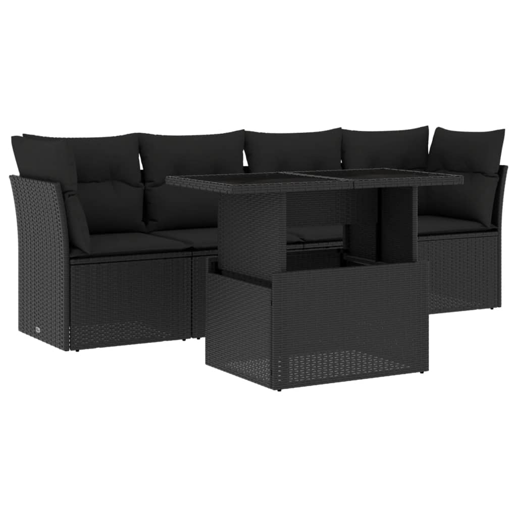 vidaXL 5 Piece Garden Sofa Set with Cushions Black Poly Rattan