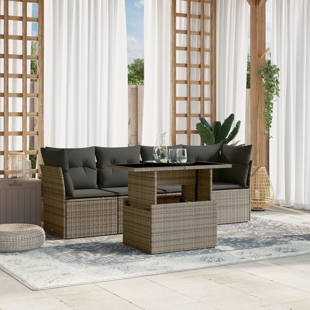 8721102394836_m_en_hd_1 vidaXL 5 Piece Garden Sofa Set with Cushions Grey Poly Rattan - Image 1