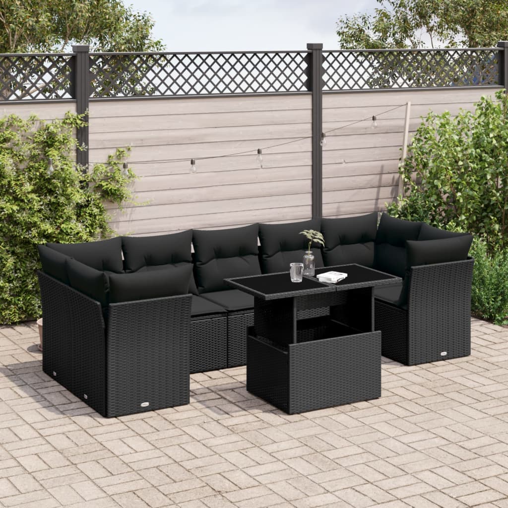 8721102395284_m_en_hd_1 vidaXL 8 Piece Garden Sofa Set with Cushions Black Poly Rattan - Image 1