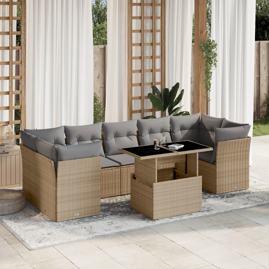 8721102395321_m_en_hd_1 vidaXL 8 Piece Garden Sofa Set with Cushions Beige Poly Rattan - Image 1