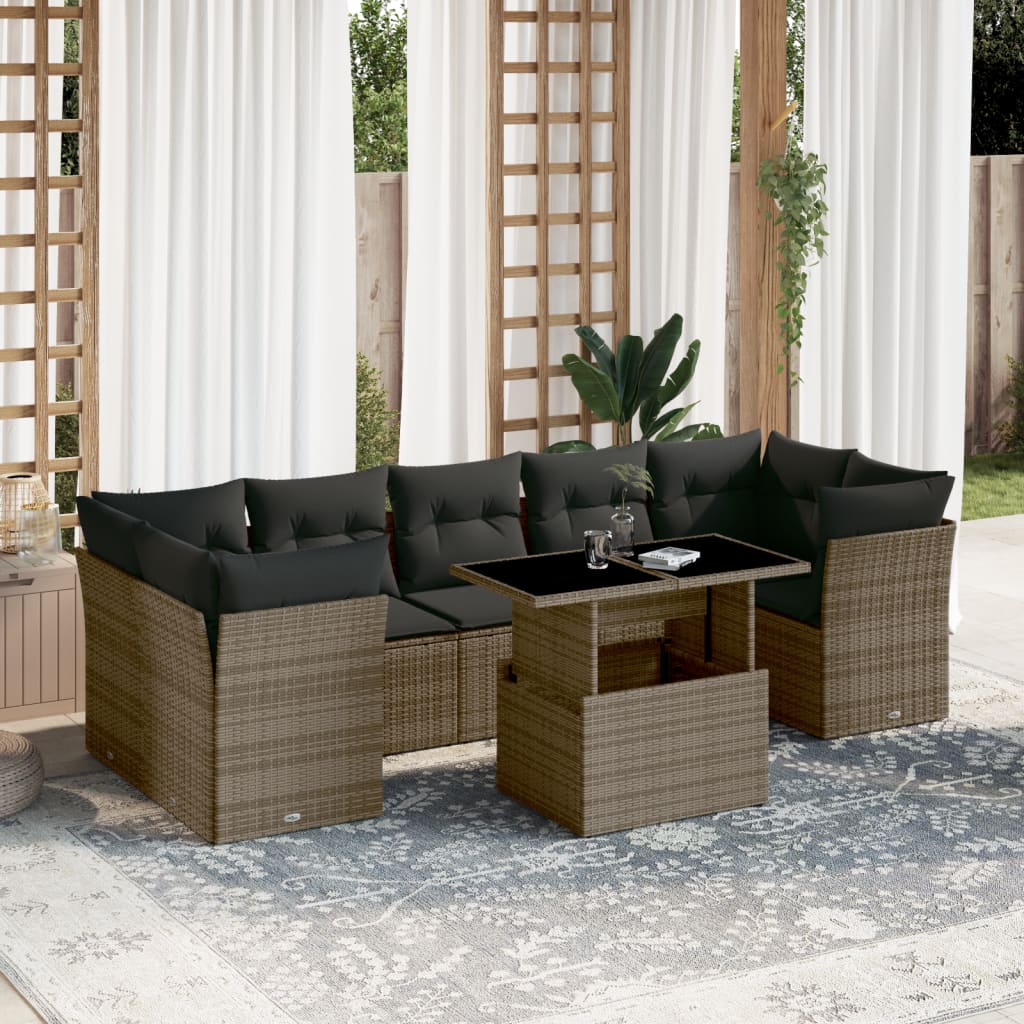 8721102395338_m_en_hd_1 vidaXL 8 Piece Garden Sofa Set with Cushions Grey Poly Rattan - Image 1
