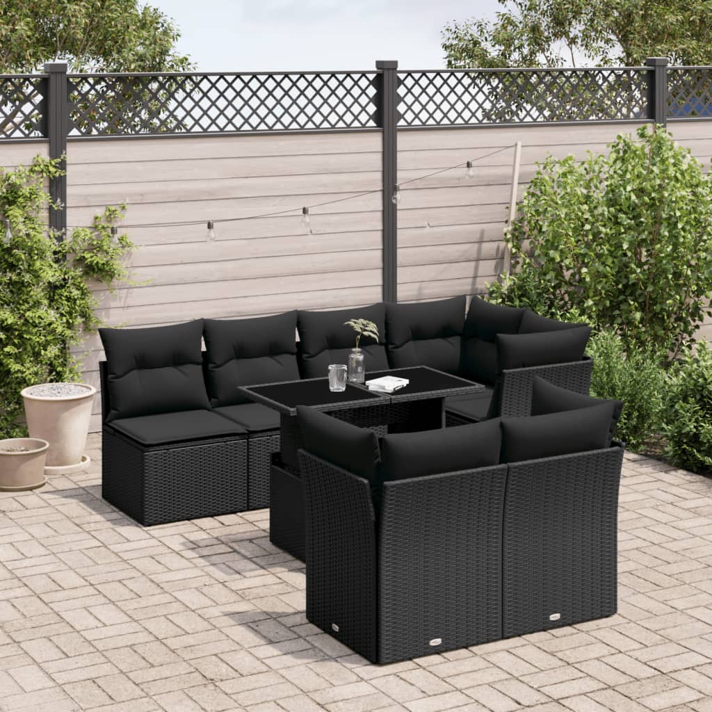 8721102395383_m_en_hd_1 vidaXL 8 Piece Garden Sofa Set with Cushions Black Poly Rattan - Image 1