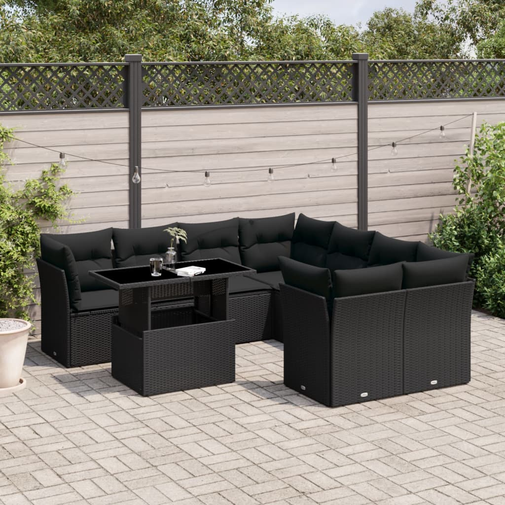 8721102395581_m_en_hd_1 vidaXL 9 Piece Garden Sofa Set with Cushions Black Poly Rattan - Image 1