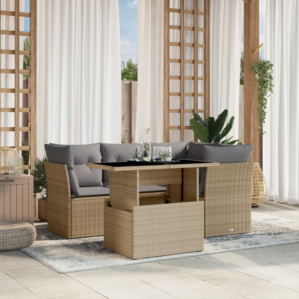 8721102396922_m_en_hd_1 vidaXL 5 Piece Garden Sofa Set with Cushions Beige Poly Rattan - Image 1