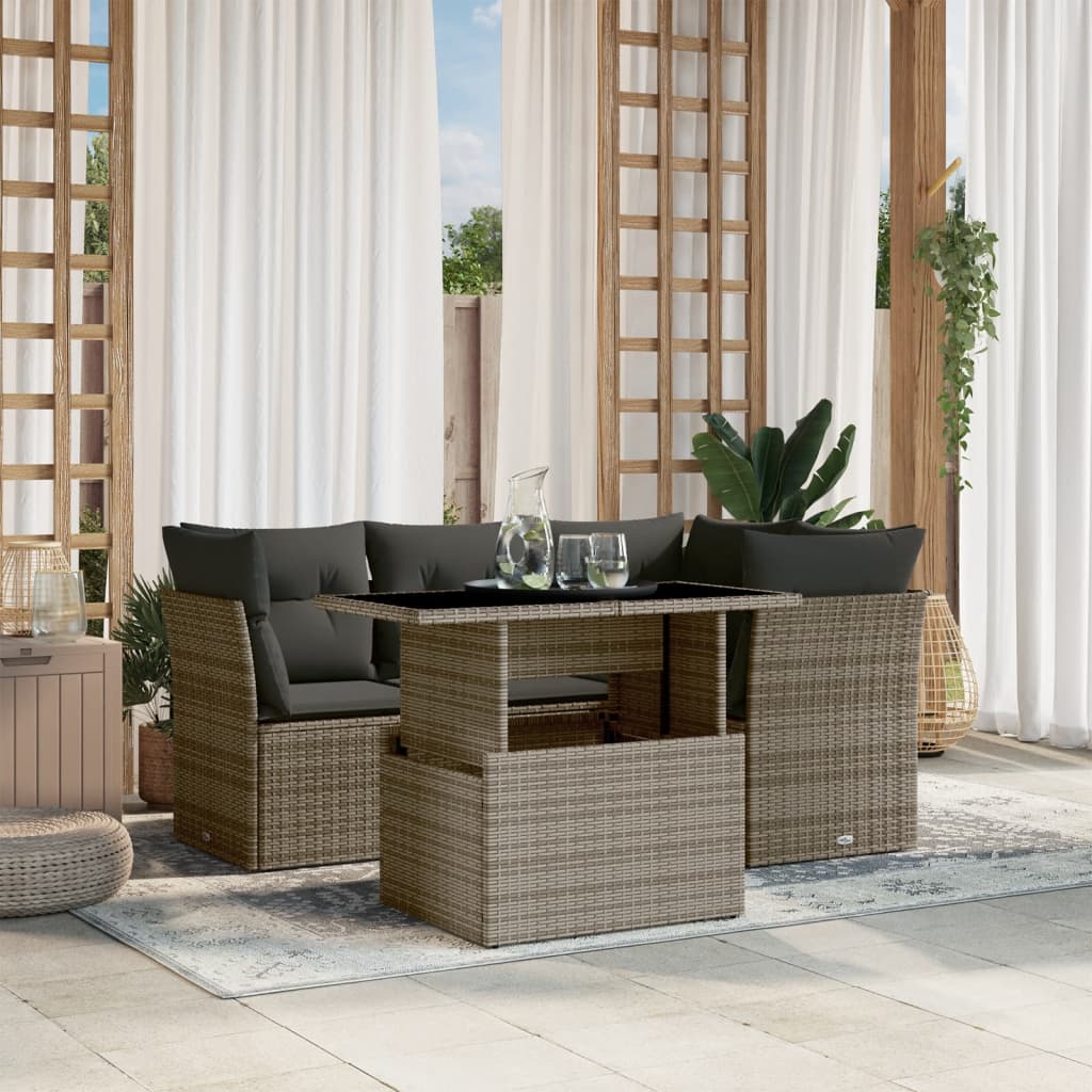 8721102396939_m_en_hd_1 vidaXL 5 Piece Garden Sofa Set with Cushions Grey Poly Rattan - Image 1