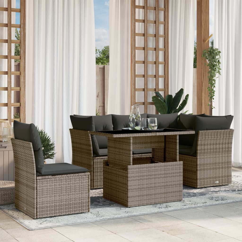 8721102397233_m_en_hd_1 vidaXL 6 Piece Garden Sofa Set with Cushions Grey Poly Rattan - Image 1