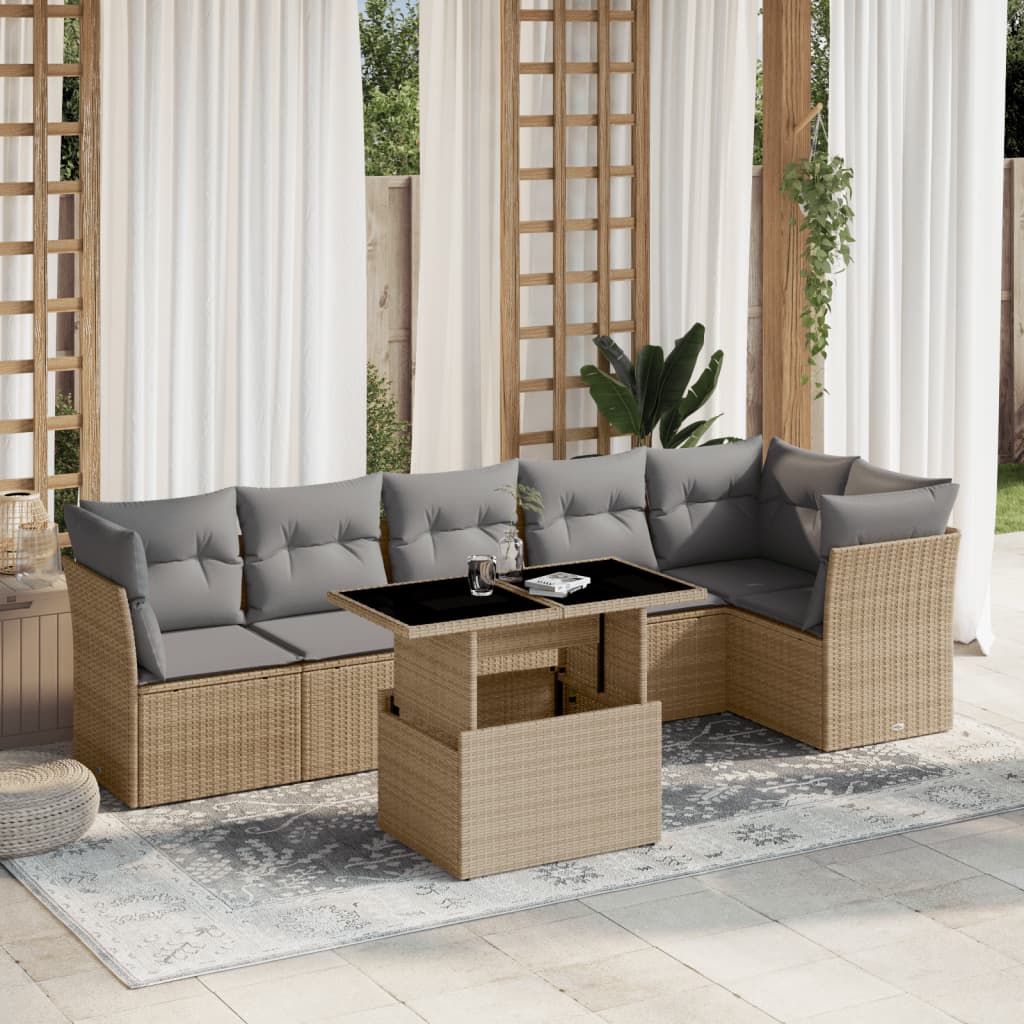 8721102397325_m_en_hd_1 vidaXL 7 Piece Garden Sofa Set with Cushions Beige Poly Rattan - Image 1
