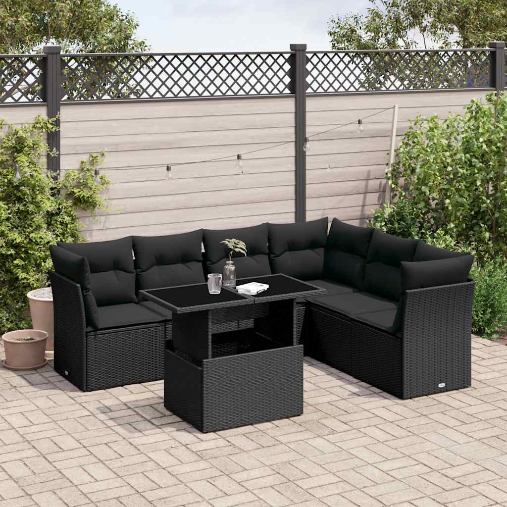 8721102397387_m_en_hd_1 vidaXL 7 Piece Garden Sofa Set with Cushions Black Poly Rattan - Image 1