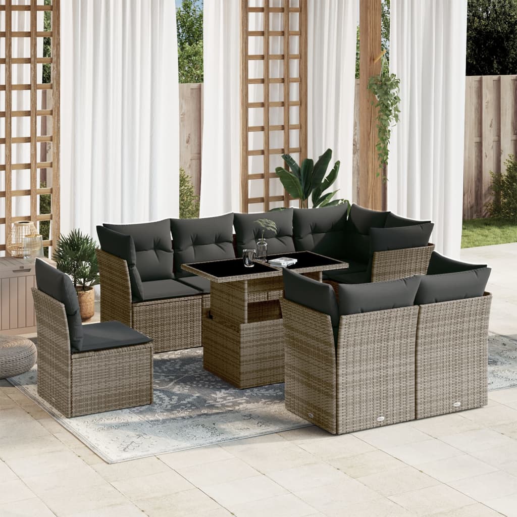 8721102398636_m_en_hd_1 vidaXL 9 Piece Garden Sofa Set with Cushions Grey Poly Rattan - Image 1