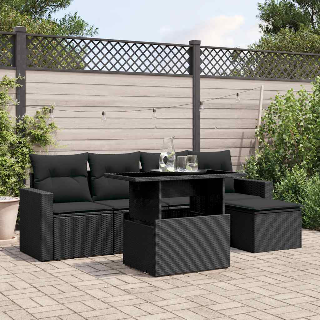 8721102403682_m_en_hd_1 vidaXL 6 Piece Garden Sofa Set with Cushions Black Poly Rattan - Image 1