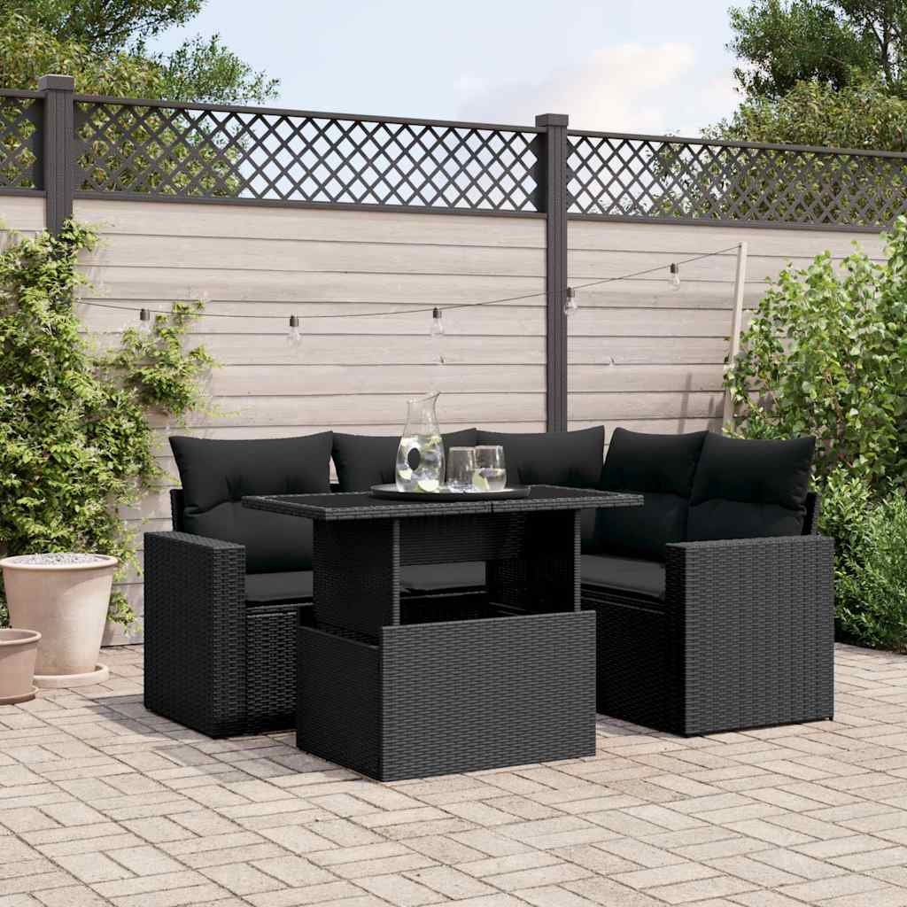 8721102403781_m_en_hd_1 vidaXL 5 Piece Garden Sofa Set with Cushions Black Poly Rattan - Image 1