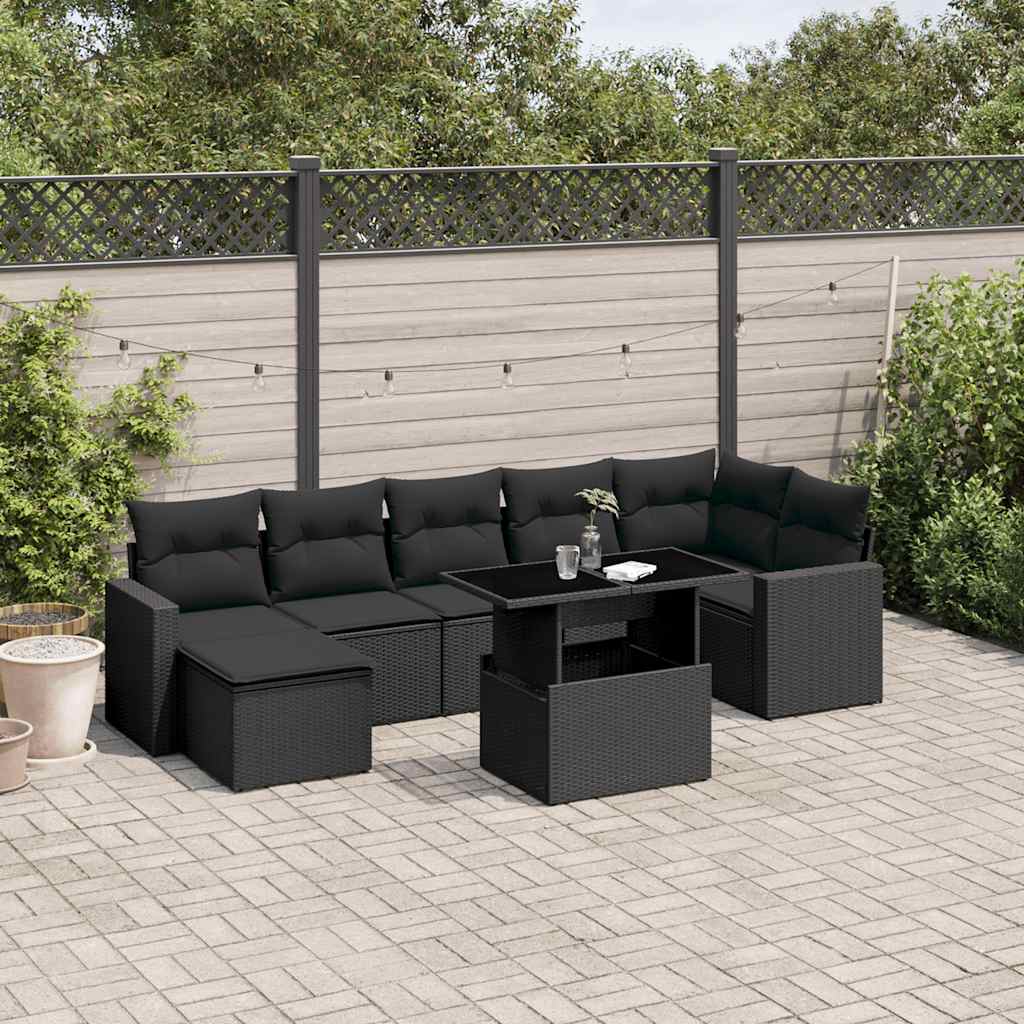 8721102405587_m_en_hd_1 vidaXL 8 Piece Garden Sofa Set with Cushions Black Poly Rattan - Image 1