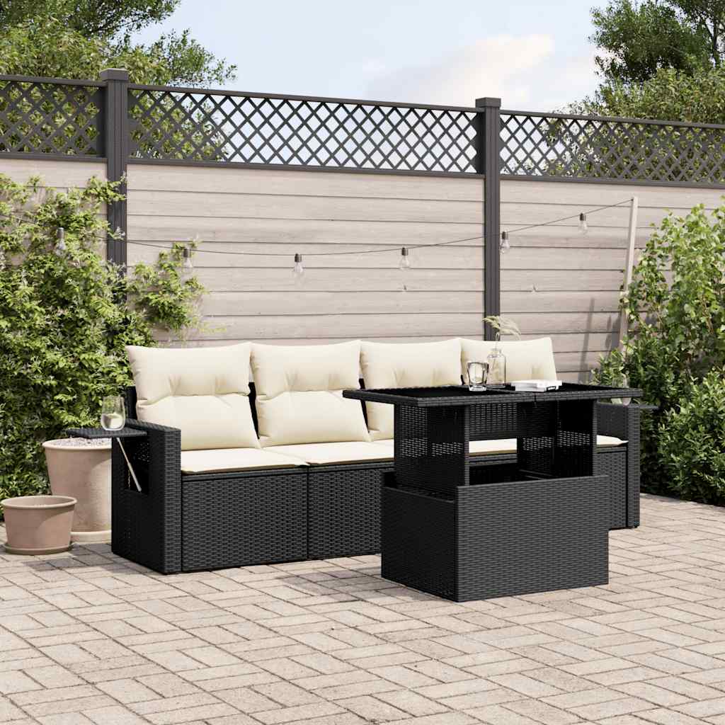 vidaXL 5 Piece Garden Sofa Set with Cushions Black Poly Rattan