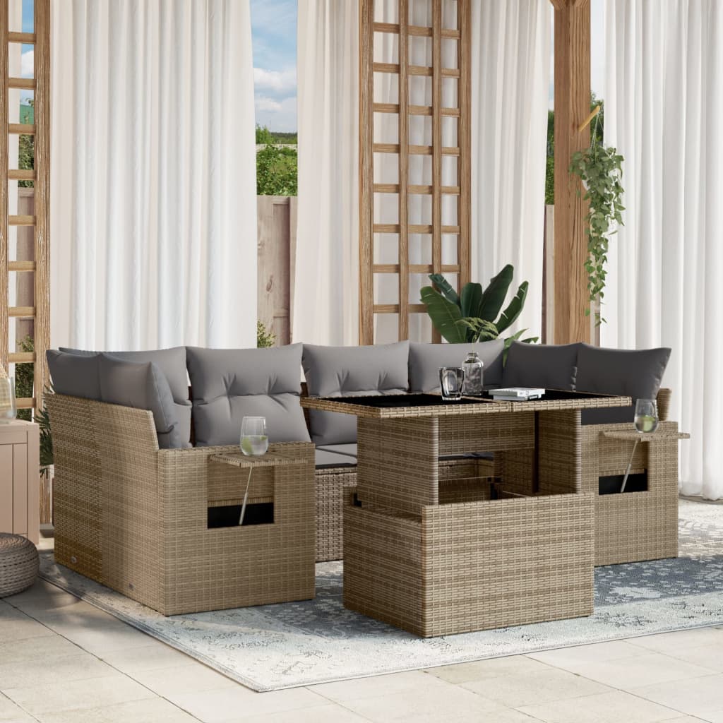 8721102408922_m_en_hd_1 vidaXL 7 Piece Garden Sofa Set with Cushions Beige Poly Rattan - Image 1