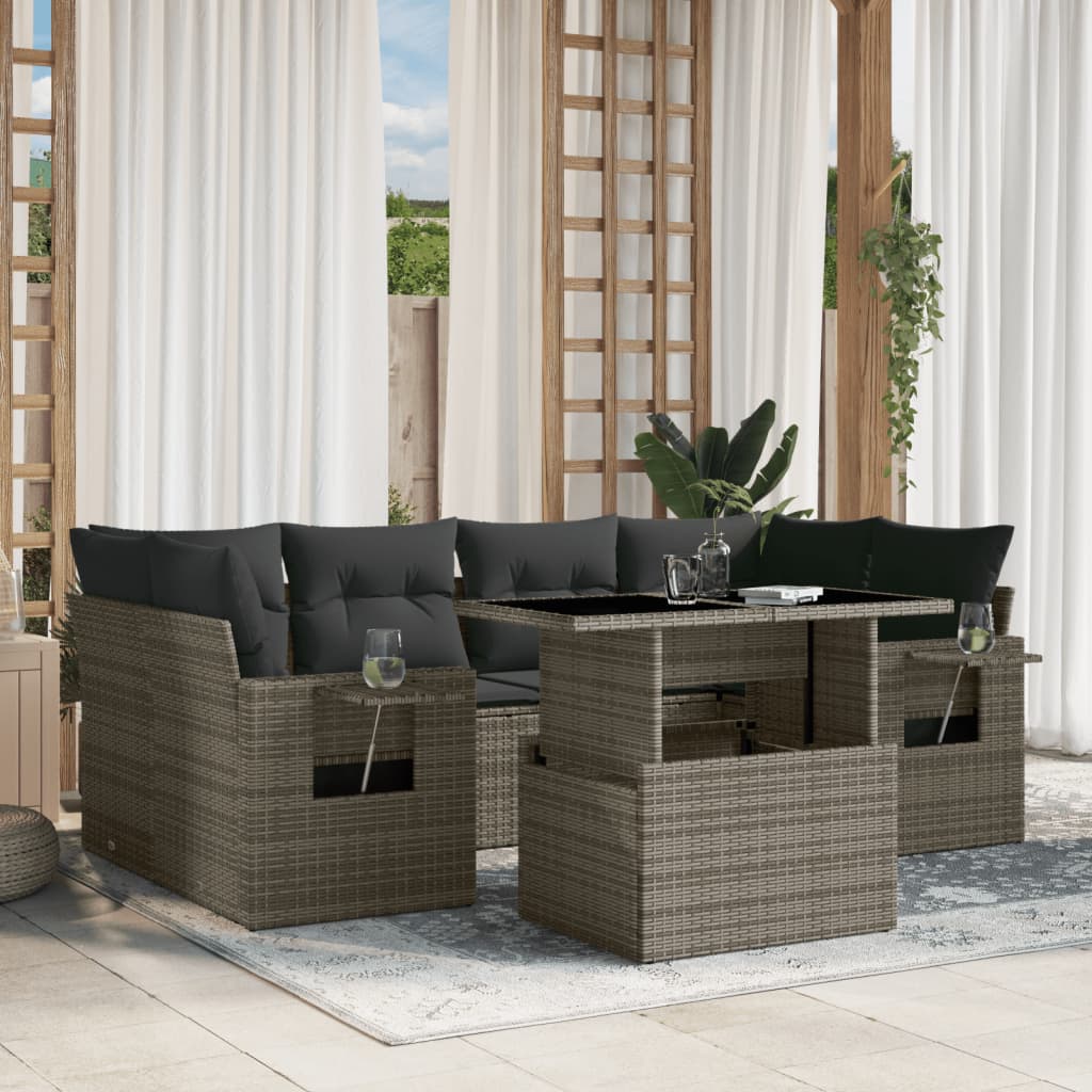 8721102408939_m_en_hd_1 vidaXL 7 Piece Garden Sofa Set with Cushions Grey Poly Rattan - Image 1