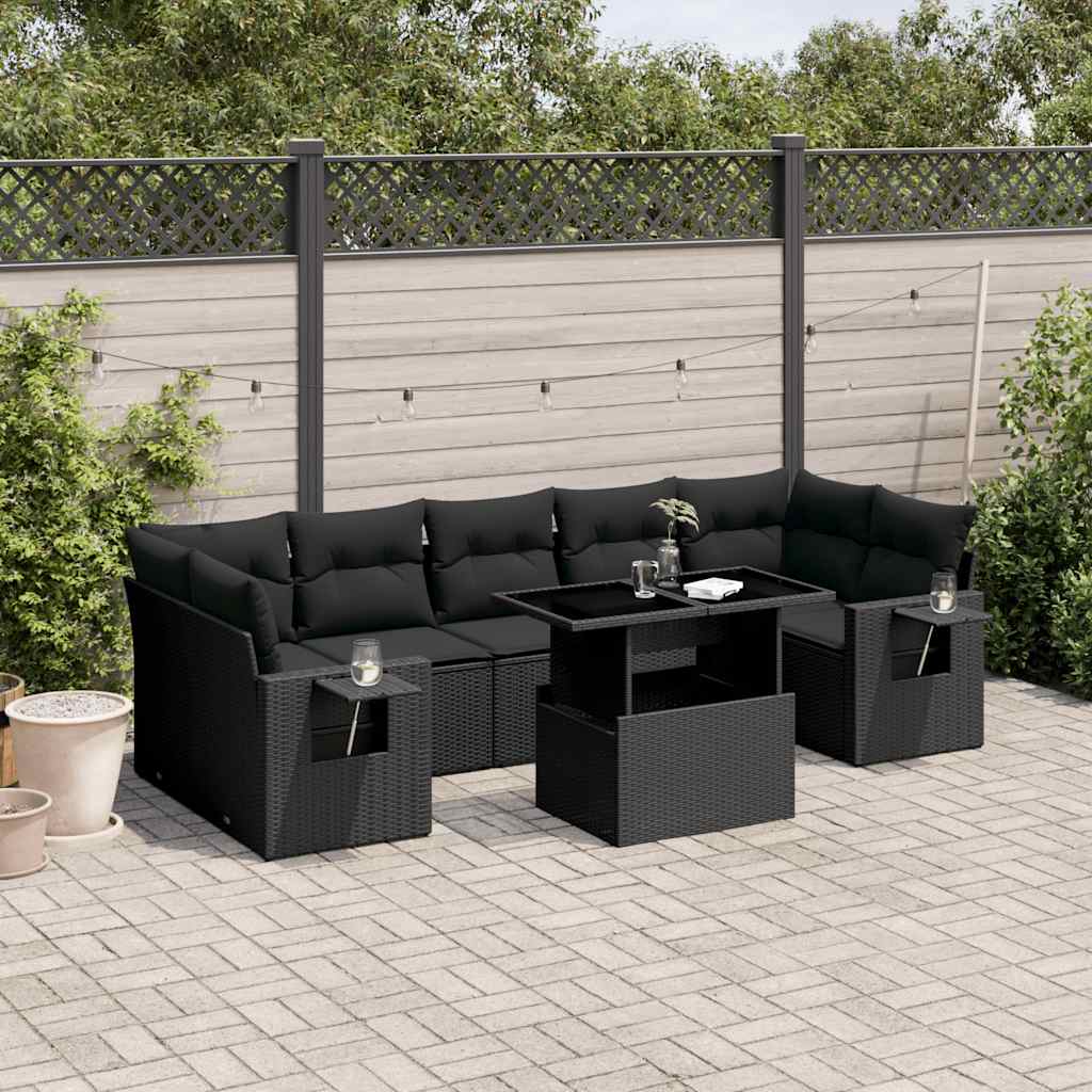 8721102409080_m_en_hd_1 vidaXL 8 Piece Garden Sofa Set with Cushions Black Poly Rattan - Image 1