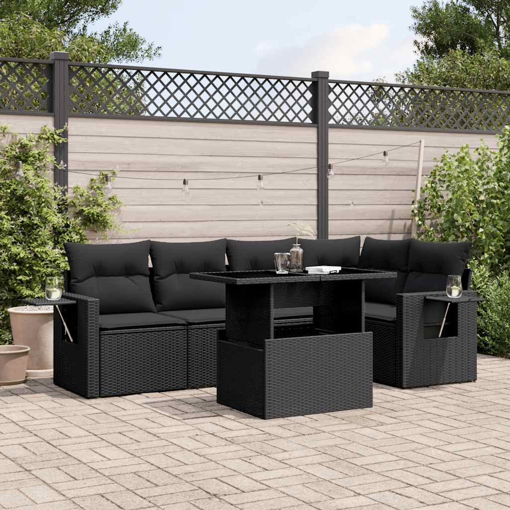 8721102410185_m_en_hd_1 vidaXL 6 Piece Garden Sofa Set with Cushions Black Poly Rattan - Image 1